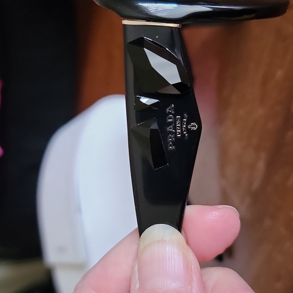 Prada Women's Black Oval Sunglasses With Black Jeweled Arms - Picture 3 of 16